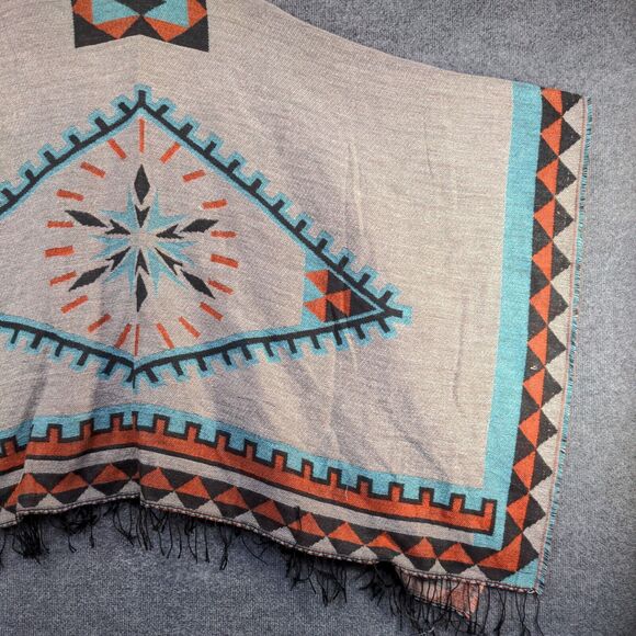 Urban Coco Women's Poncho Cape Sweater Multi Frayed Western Aztec W/Tags - Picture 7 of 14